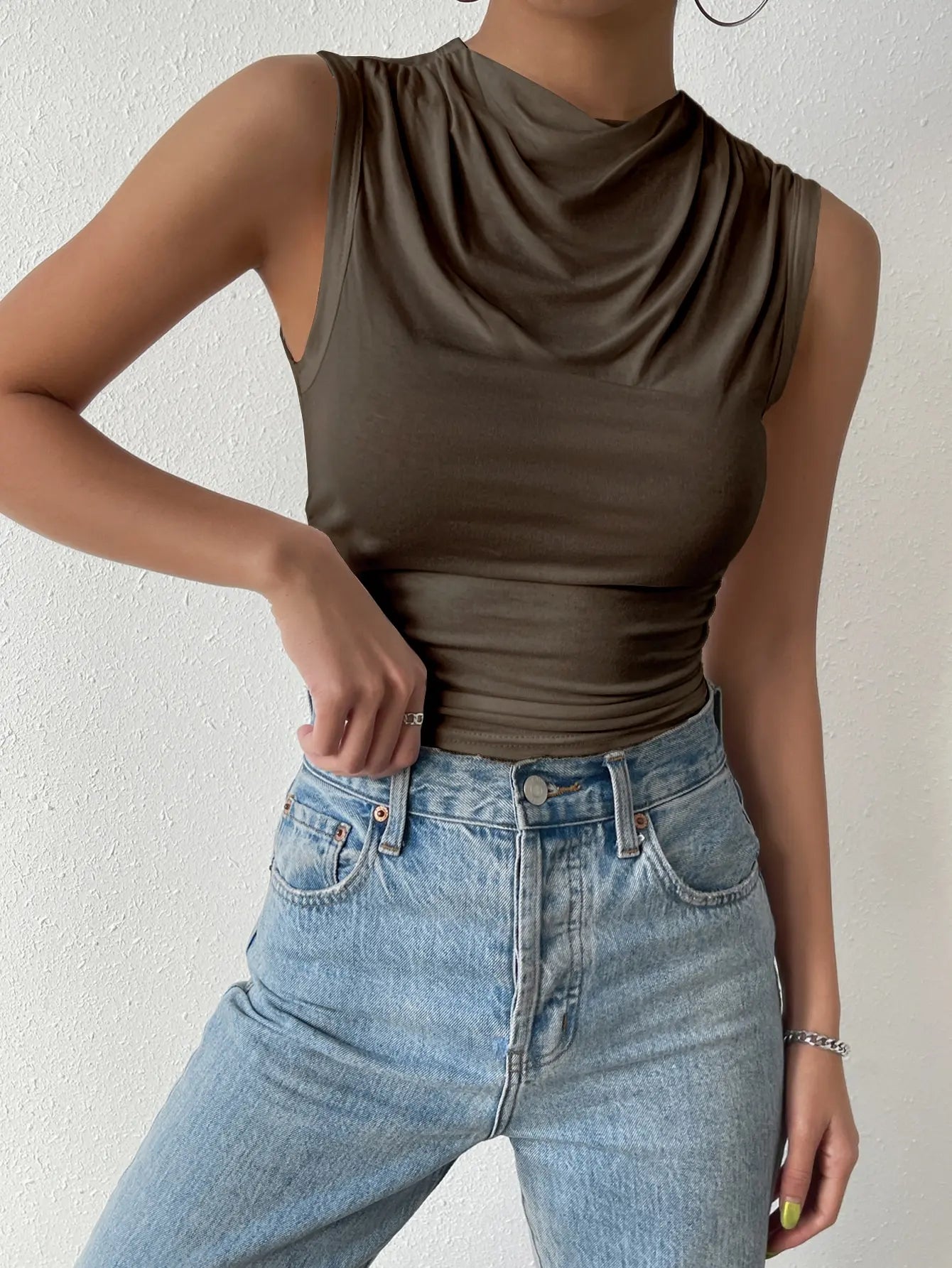 Sleeveless Pleated Crop Top