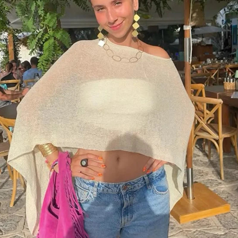 Irregular Knitted Crop Top Pullover