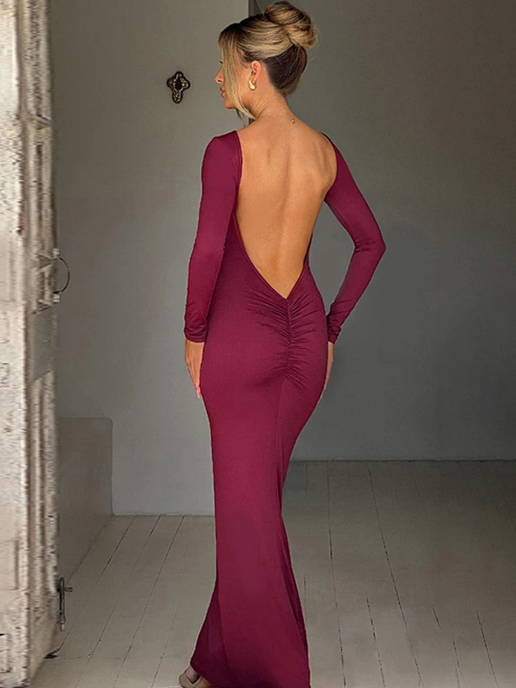 Long Sleeve Backless Dress