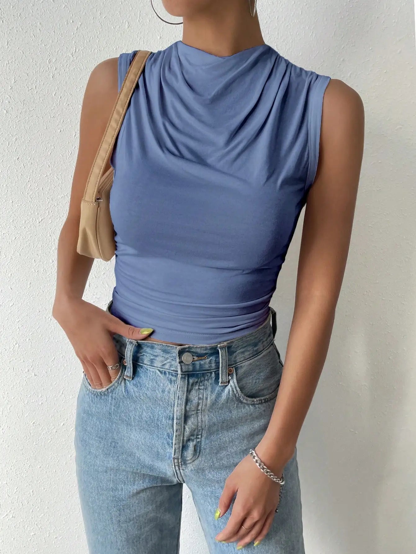 Sleeveless Pleated Crop Top