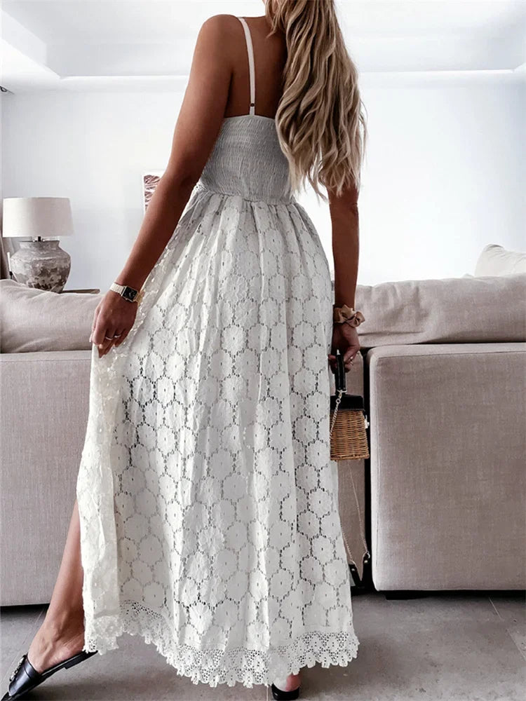 Summer Lace Dress Sleeveless V Neck