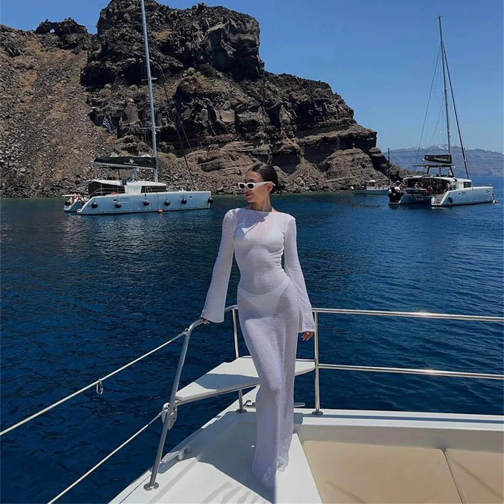 Wrapped Long Sleeve Backless Dress