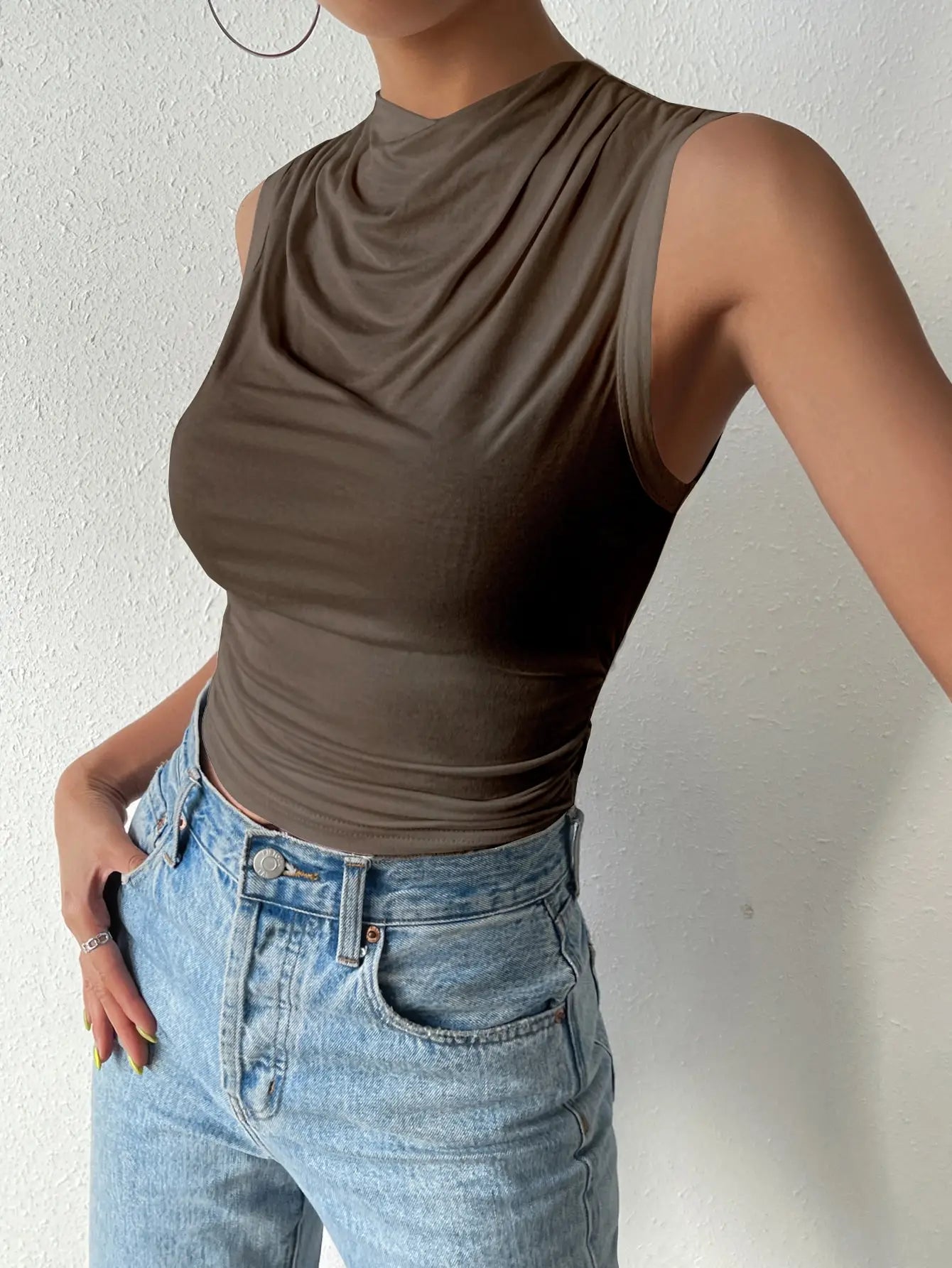 Sleeveless Pleated Crop Top