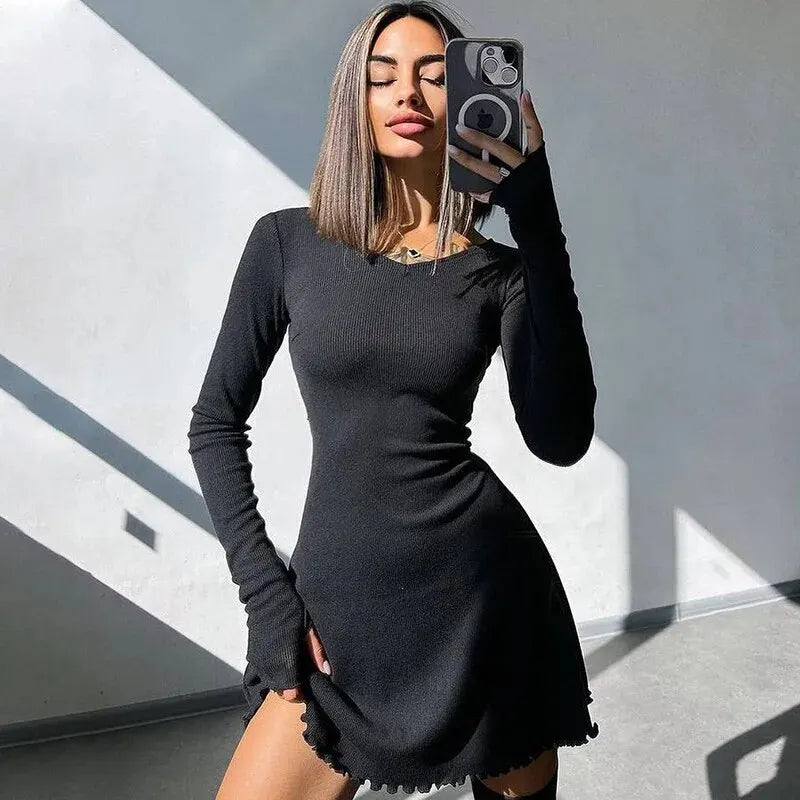 Long Sleeve Knitted Streetwear Mini Dress
