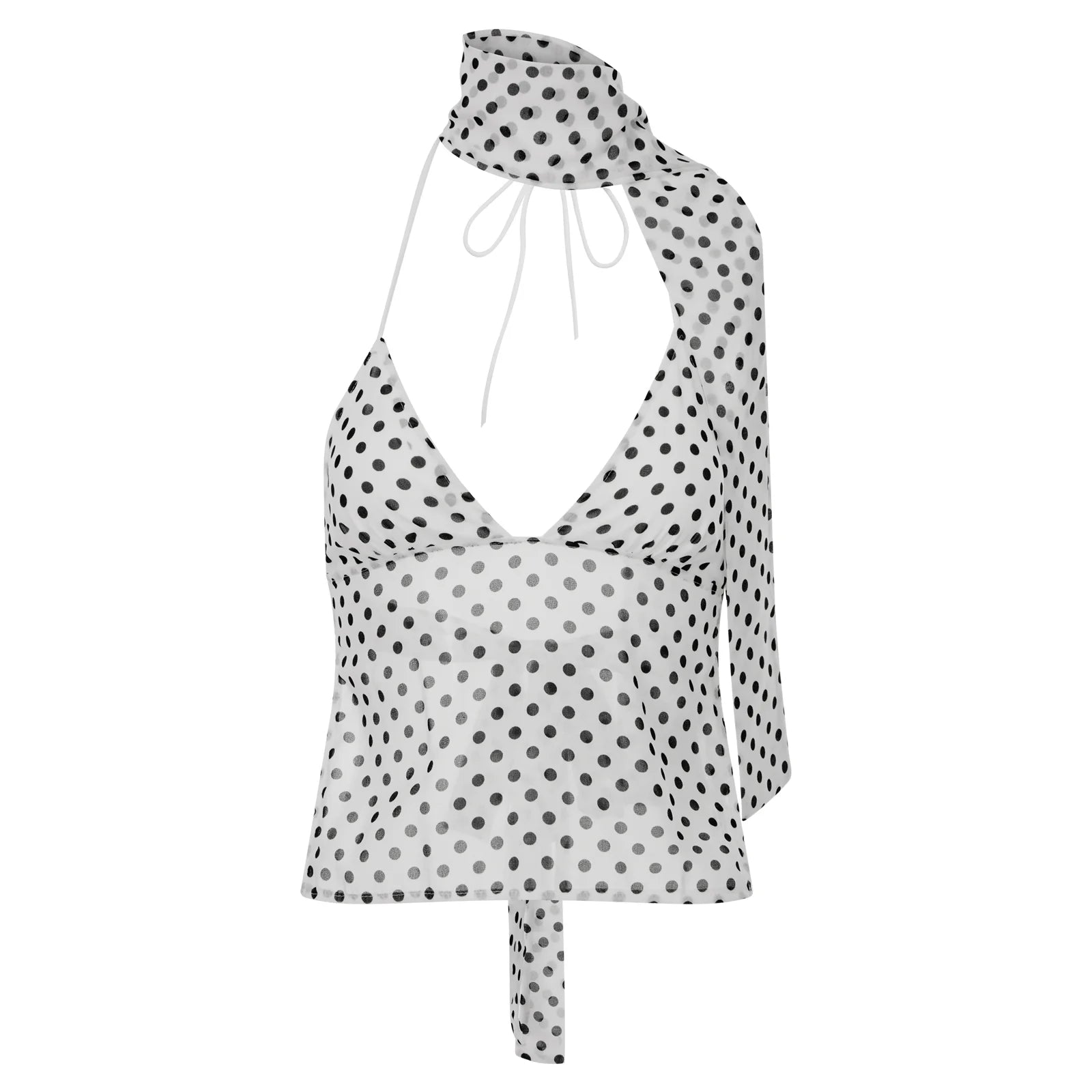 Sleeveless Backless V-Neck Polka Dot Tank Top