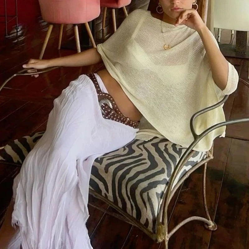 Irregular Knitted Crop Top Pullover