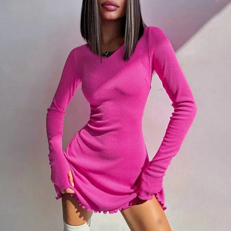 Long Sleeve Knitted Streetwear Mini Dress