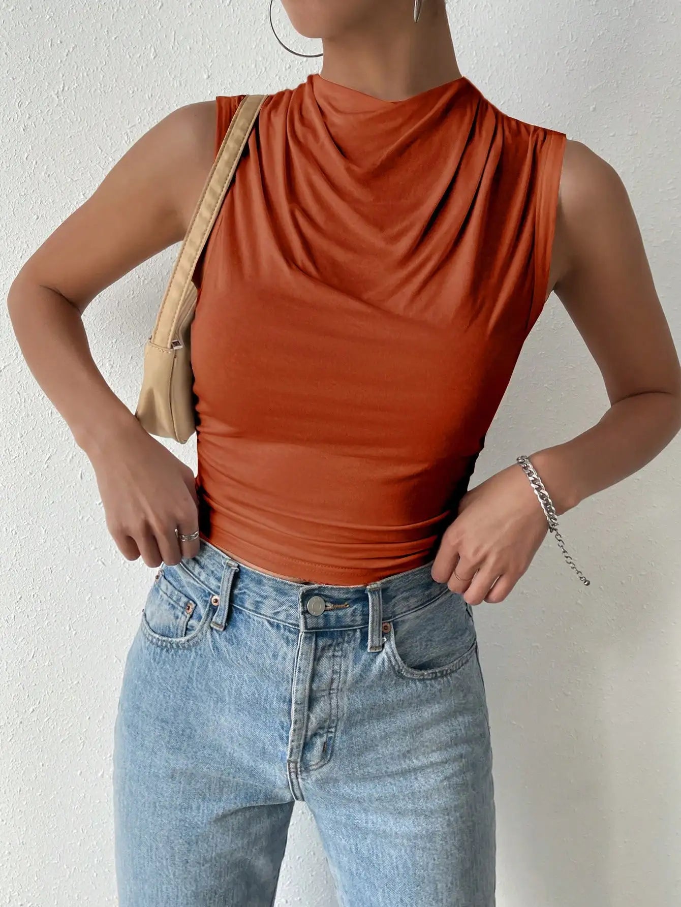 Sleeveless Pleated Crop Top