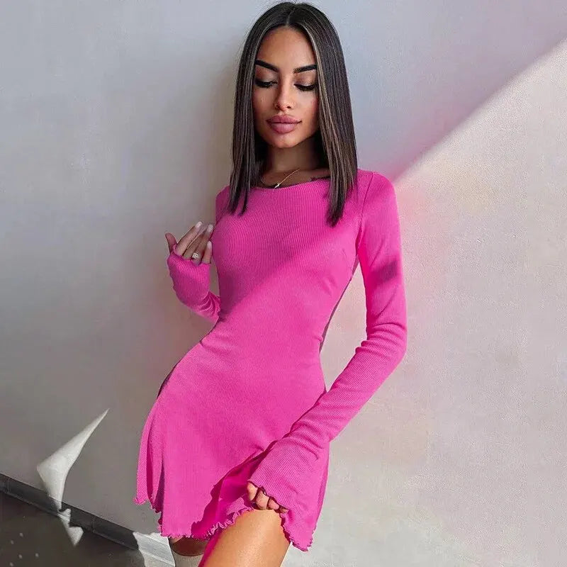 Long Sleeve Knitted Streetwear Mini Dress