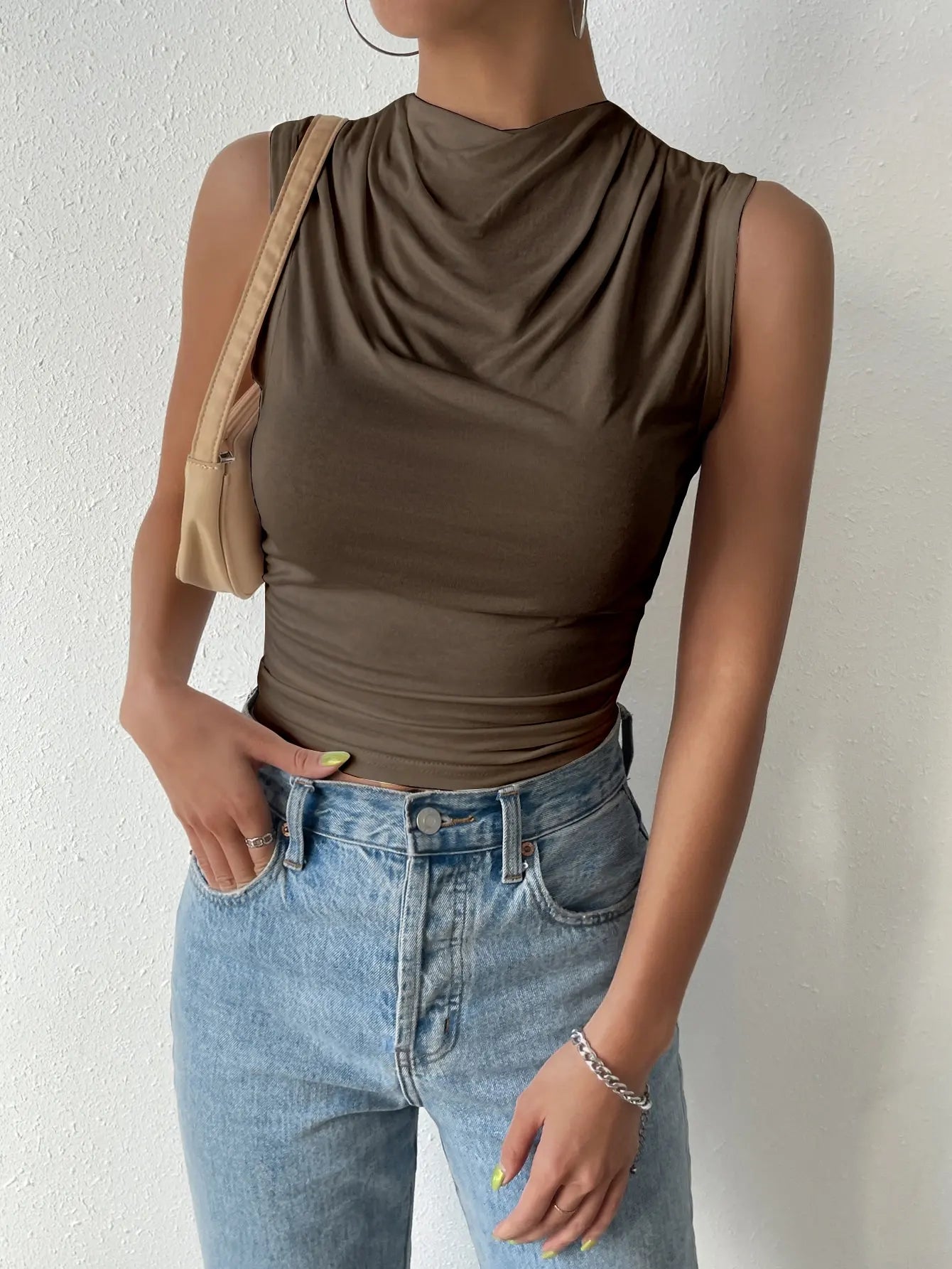 Sleeveless Pleated Crop Top