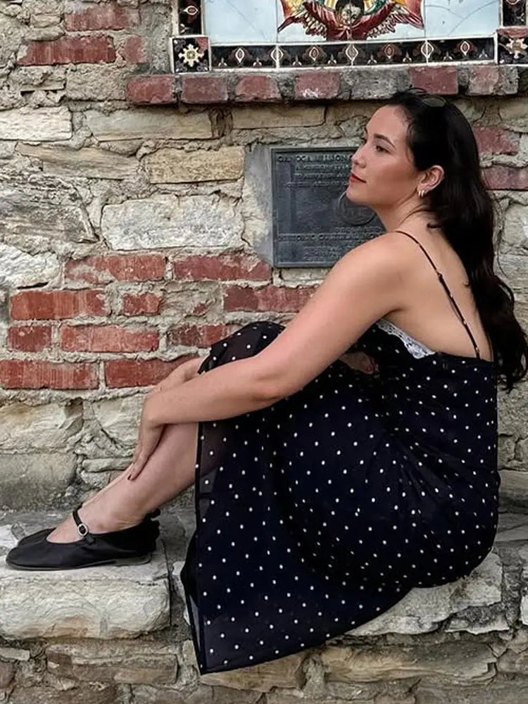 Lace V-Neck Dotted Dress