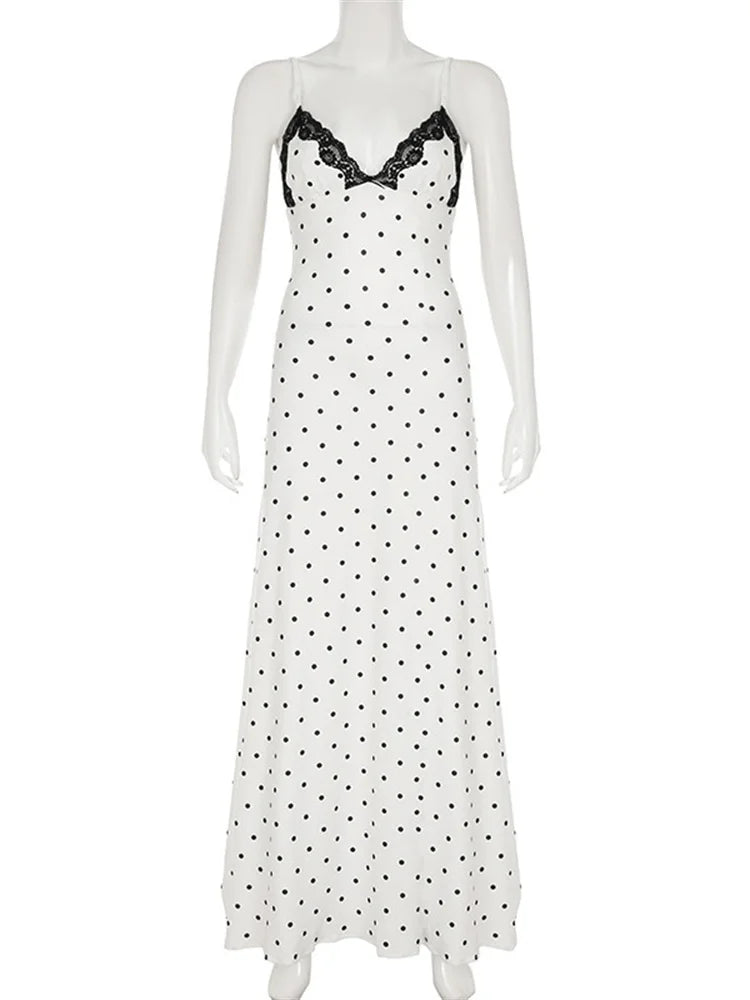 Lace V-Neck Dotted Dress