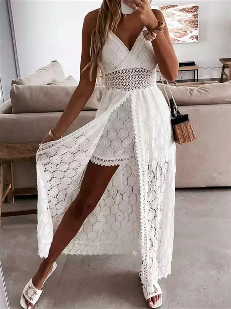 Summer Lace Dress Sleeveless V Neck