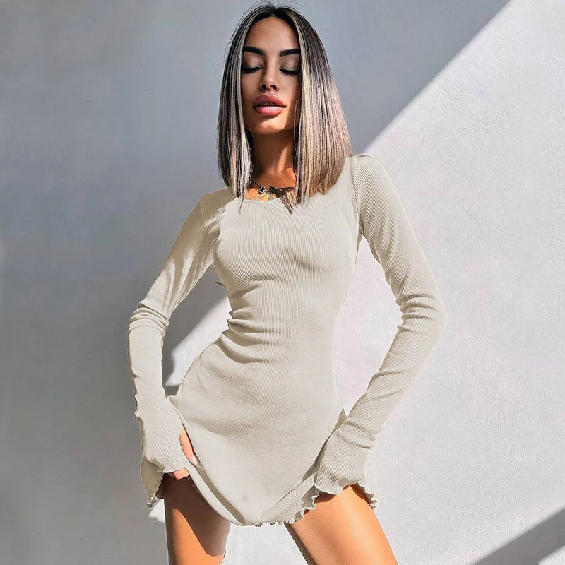 Long Sleeve Knitted Streetwear Mini Dress