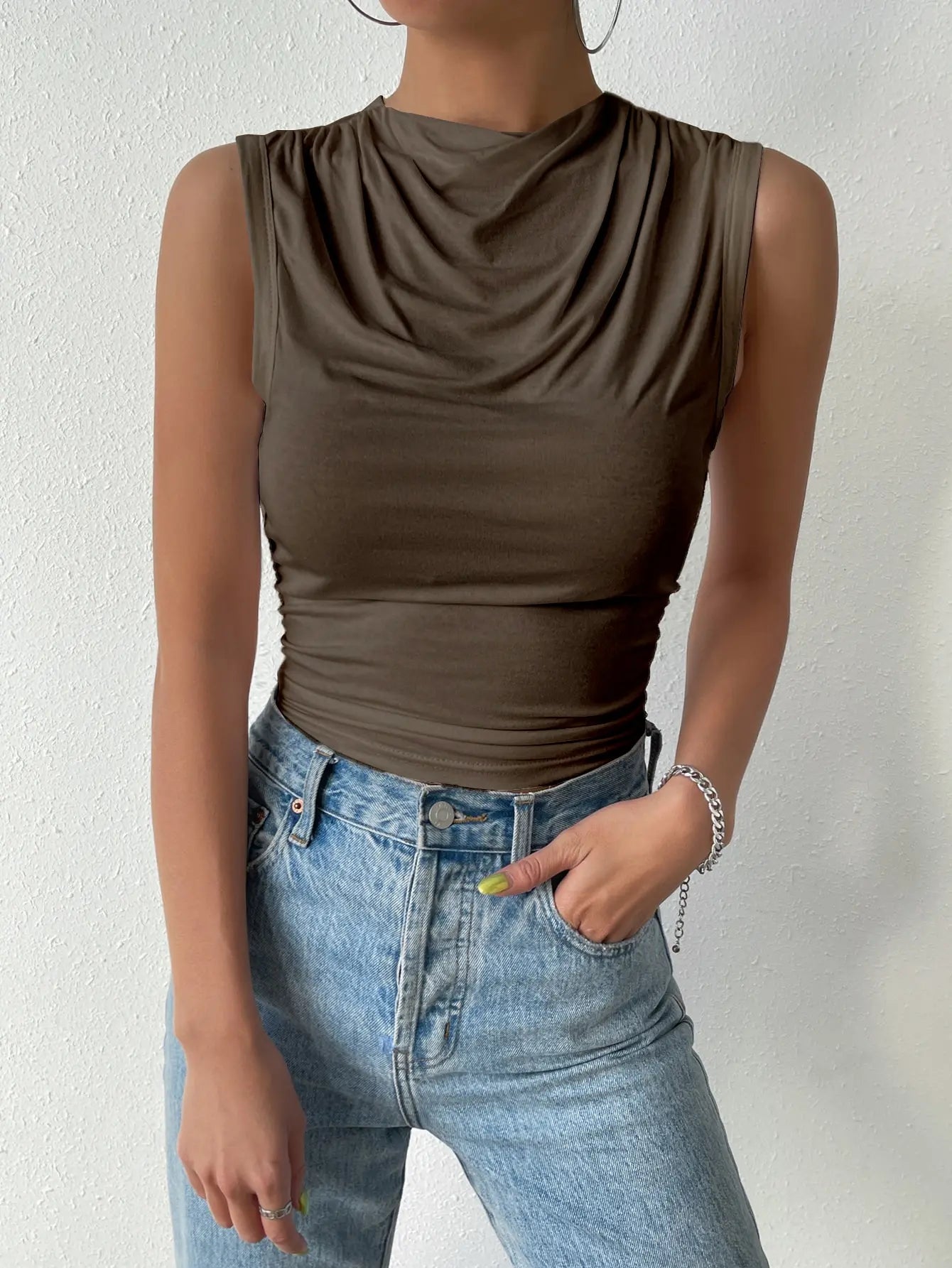 Sleeveless Pleated Crop Top